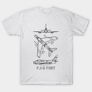 FJ-3 Fury American Jet Plane Blueprint Diagrams T-Shirt